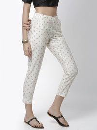 De Moza Women's Cigarette Pant Woven Bottom All Over Print Polyester Offwhite - De Moza (4461737508927)