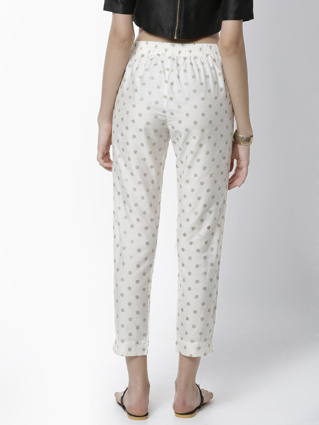 De Moza Women's Cigarette Pant Woven Bottom All Over Print Polyester Offwhite - De Moza (4461737508927)
