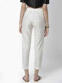 De Moza Women's Cigarette Pant Woven Bottom All Over Print Polyester Offwhite - De Moza (4461737508927)