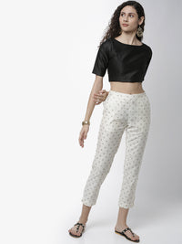 De Moza Women's Cigarette Pant Woven Bottom All Over Print Polyester Offwhite - De Moza (4461737508927)