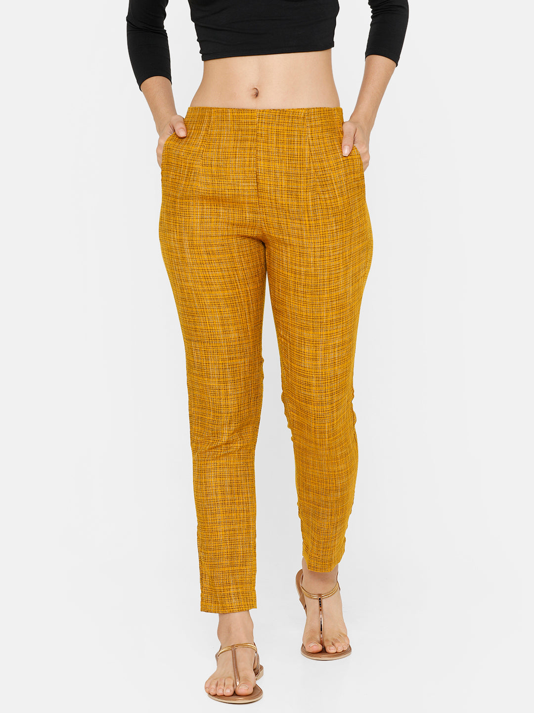 De Moza women's Cigarette Pant Woven Bottom Printed Rayon Mustard - De Moza (4704708165695)