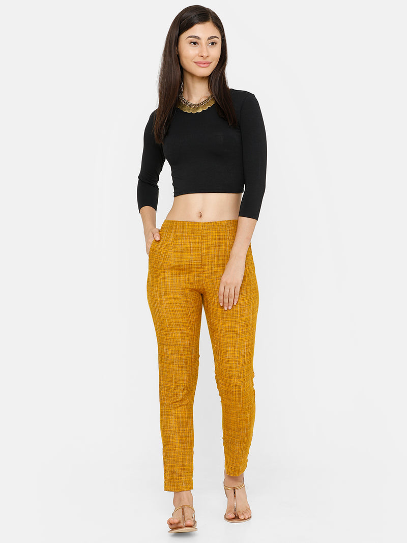 De Moza women's Cigarette Pant Woven Bottom Printed Rayon Mustard - De Moza (4704708165695)