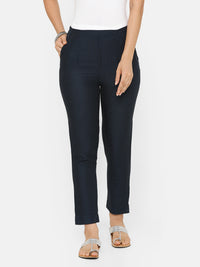 De Moza women's Printed Cigarette Pant Woven Bottom Cotton Stone Blue - De Moza (4704709247039)