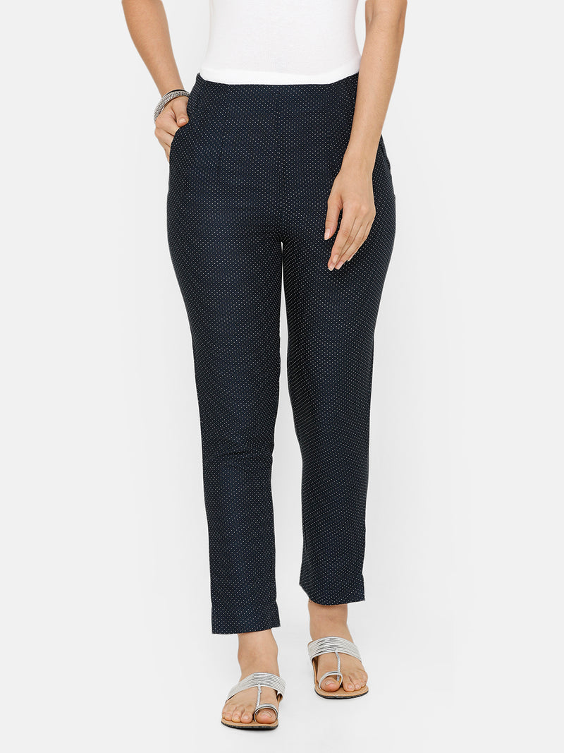 De Moza women's Printed Cigarette Pant Woven Bottom Cotton Stone Blue - De Moza (4704709247039)