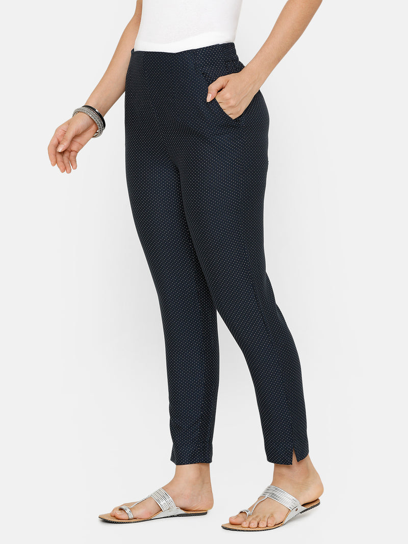 De Moza women's Printed Cigarette Pant Woven Bottom Cotton Stone Blue - De Moza (4704709247039)