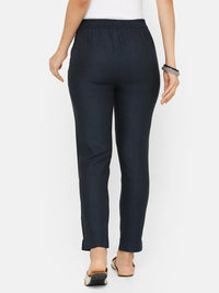 De Moza women's Printed Cigarette Pant Woven Bottom Cotton Stone Blue - De Moza (4704709247039)
