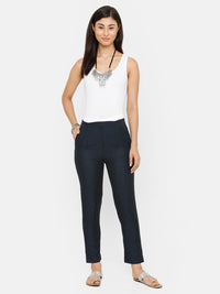 De Moza women's Printed Cigarette Pant Woven Bottom Cotton Stone Blue - De Moza (4704709247039)