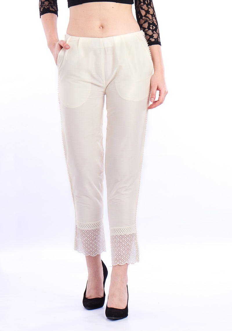De Moza- Ladies Printed Cigarette Pant Offwhite - De Moza (1550353236031)