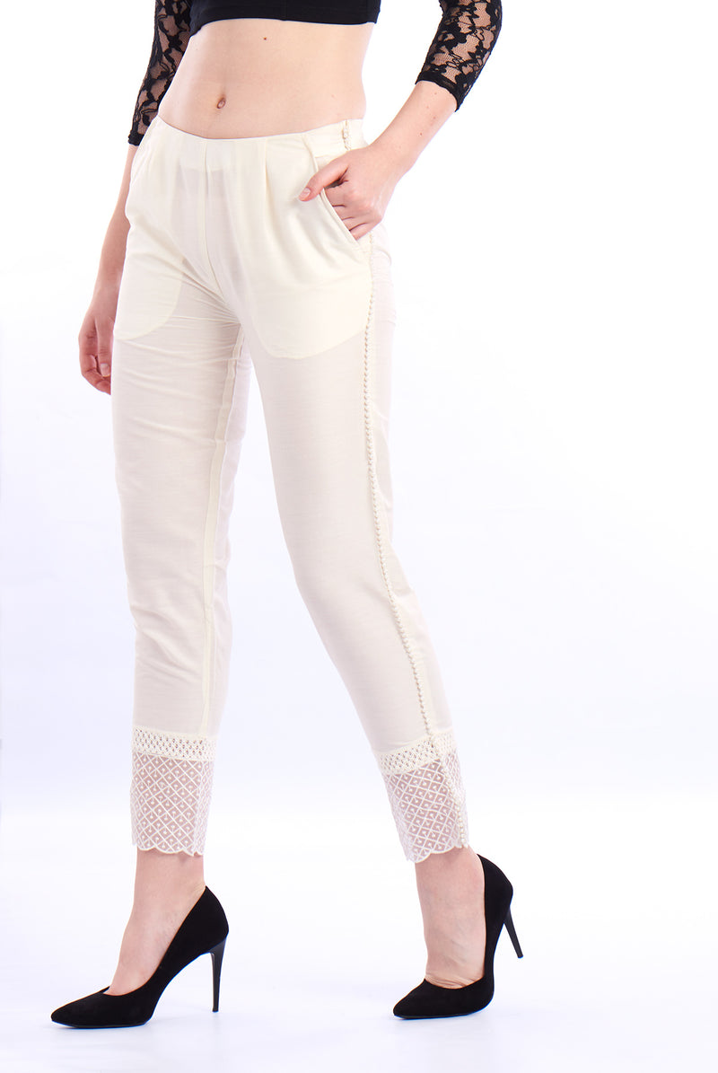 De Moza- Ladies Printed Cigarette Pant Offwhite - De Moza (1550353236031)