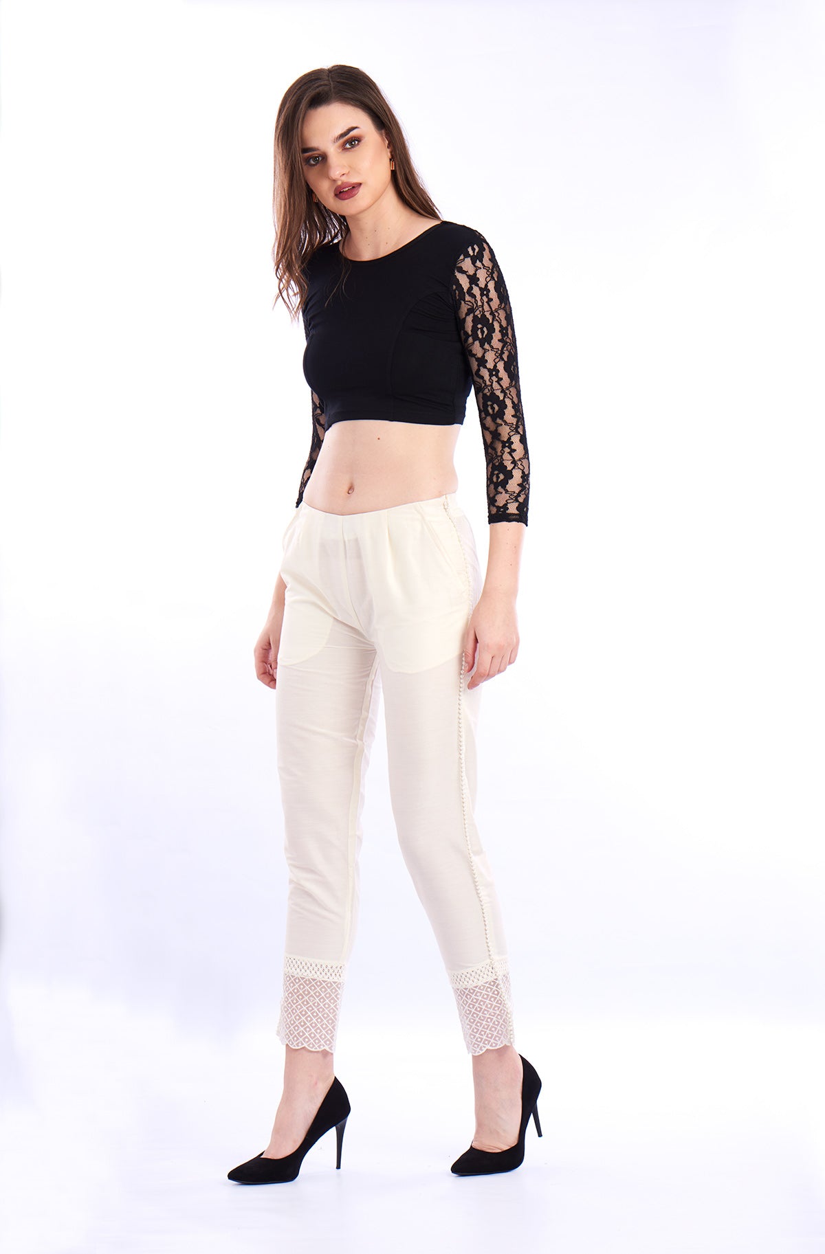 De Moza- Ladies Printed Cigarette Pant Offwhite - De Moza (1550353236031)