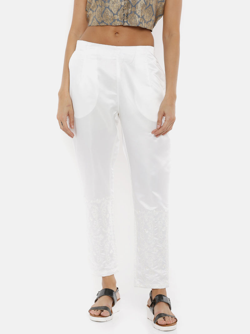 De Moza Ladies Printed Offwhite Cigarette Pant - De Moza (1735924383807)