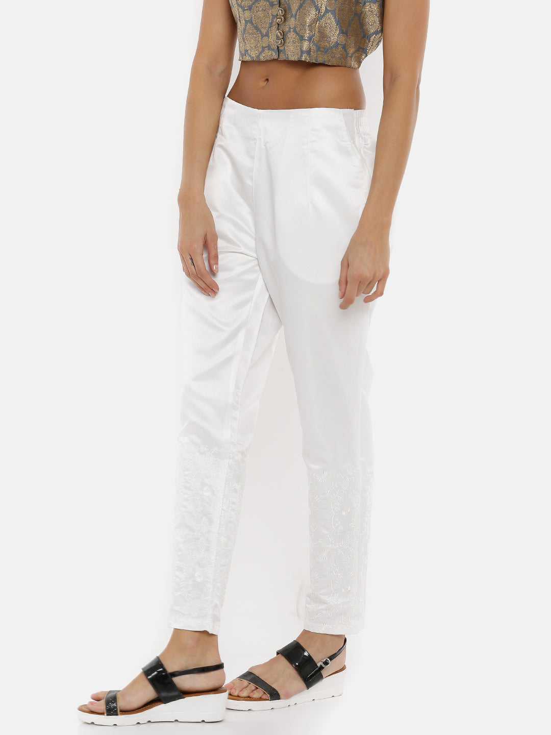 De Moza Ladies Printed Offwhite Cigarette Pant - De Moza (1735924383807)