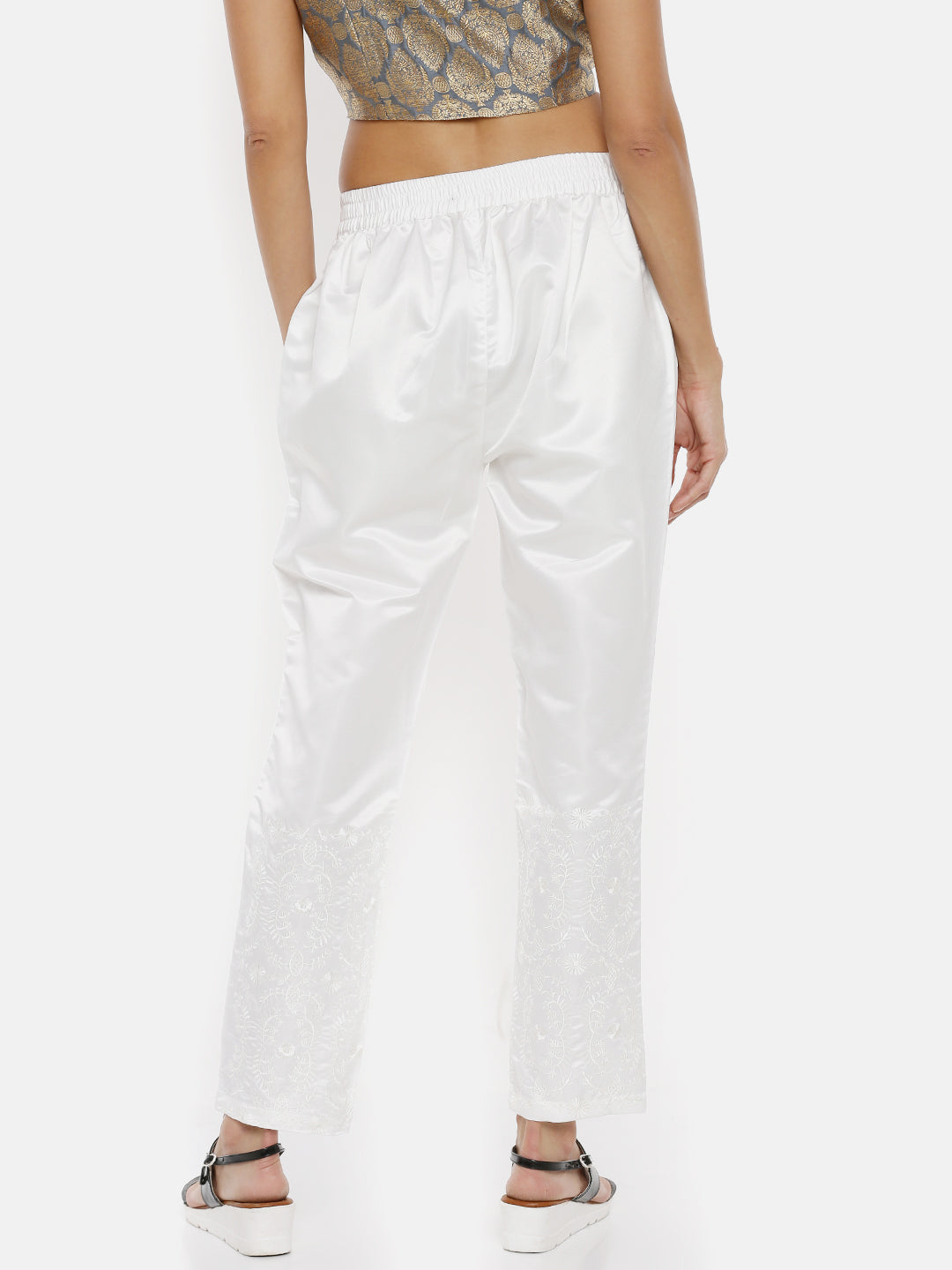 De Moza Ladies Printed Offwhite Cigarette Pant - De Moza (1735924383807)
