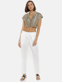 De Moza Ladies Printed Offwhite Cigarette Pant - De Moza (1735924383807)