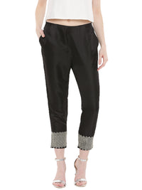 De Moza- Ladies Embroidery Black Cigarette Pant - De Moza (1668443668543)