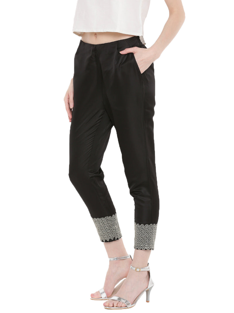 De Moza- Ladies Embroidery Black Cigarette Pant - De Moza (1668443668543)