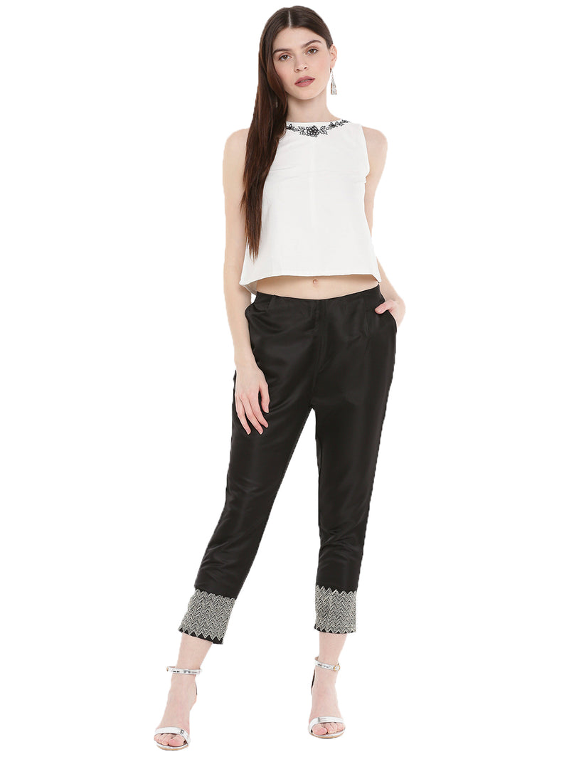 De Moza- Ladies Embroidery Black Cigarette Pant - De Moza (1668443668543)