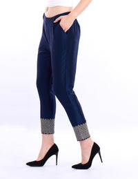 De Moza- Ladies Embroidered Cigarette Pant Dark Navy Blue - De Moza (1550736687167)