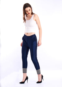 De Moza- Ladies Embroidered Cigarette Pant Dark Navy Blue - De Moza (1550736687167)