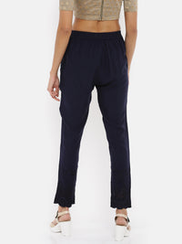 De Moza- Ladies Embroidered Cigarette Pant Navy Blue - De Moza (1737250471999)