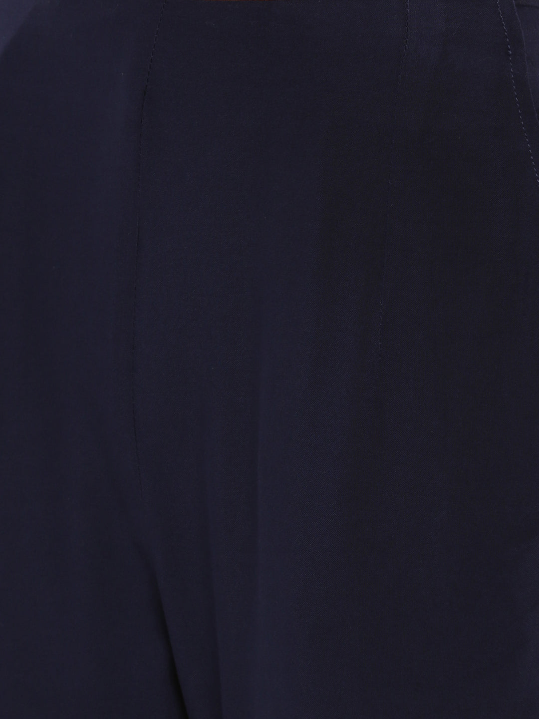 De Moza- Ladies Embroidered Cigarette Pant Navy Blue - De Moza (1737250471999)