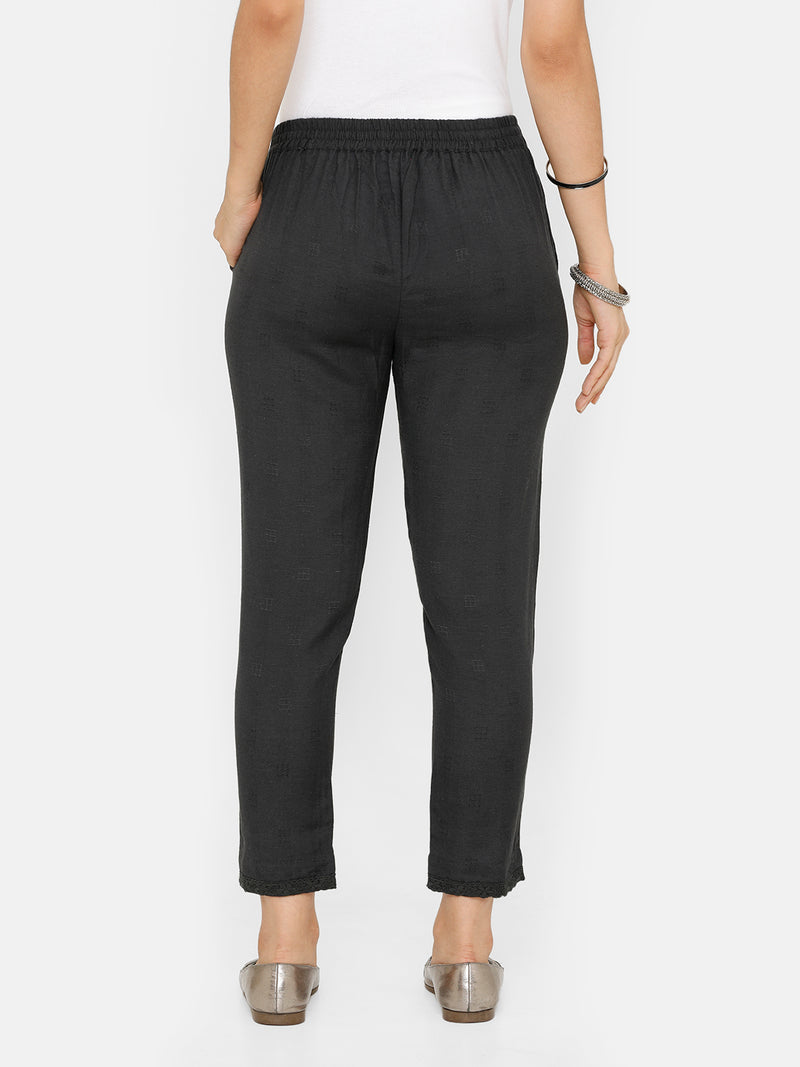 De Moza women's Cigarette Pant Woven Bottom Solid Rayon Dark Grey - De Moza (4704708296767)