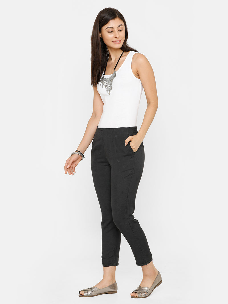 De Moza women's Cigarette Pant Woven Bottom Solid Rayon Dark Grey - De Moza (4704708296767)