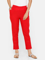 De Moza women's Cigarette Pant Woven Bottom Embrodry Cotton Red - De Moza (4704708395071)