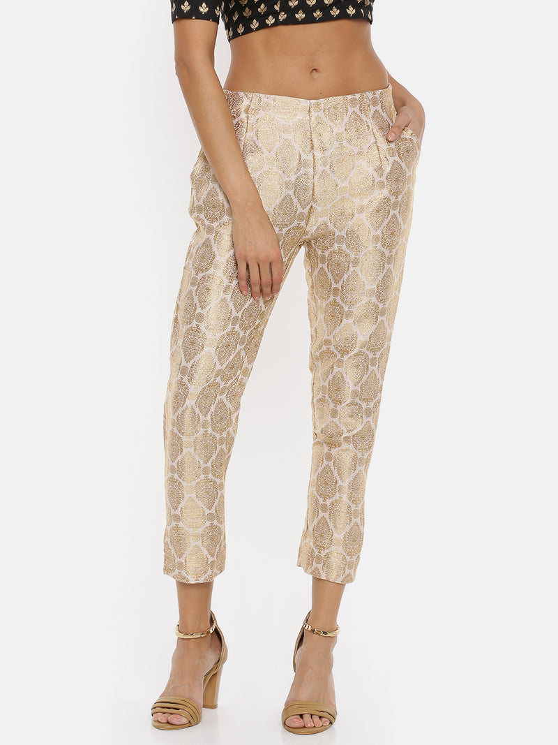 De Moza Ladies Jacquard White Cigarette Pant - De Moza (1737299558463)