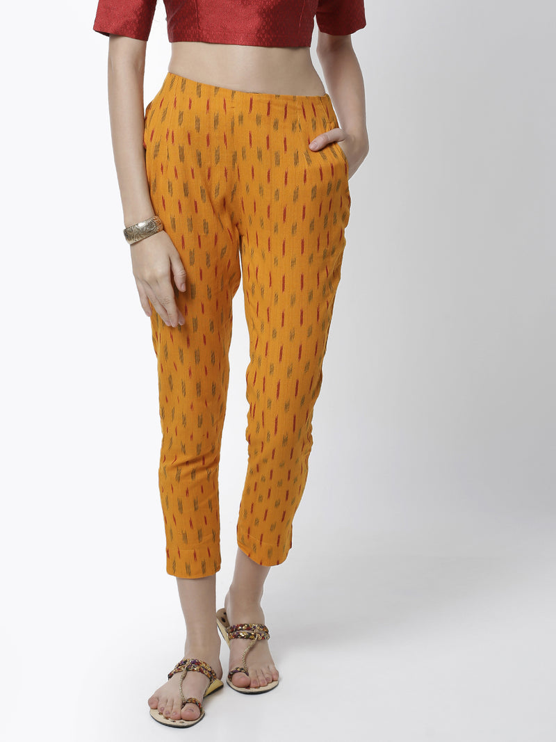 De Moza Women's Cigarette Pant Woven Bottom Jaquard Cotton Mustard - De Moza (4461737541695)