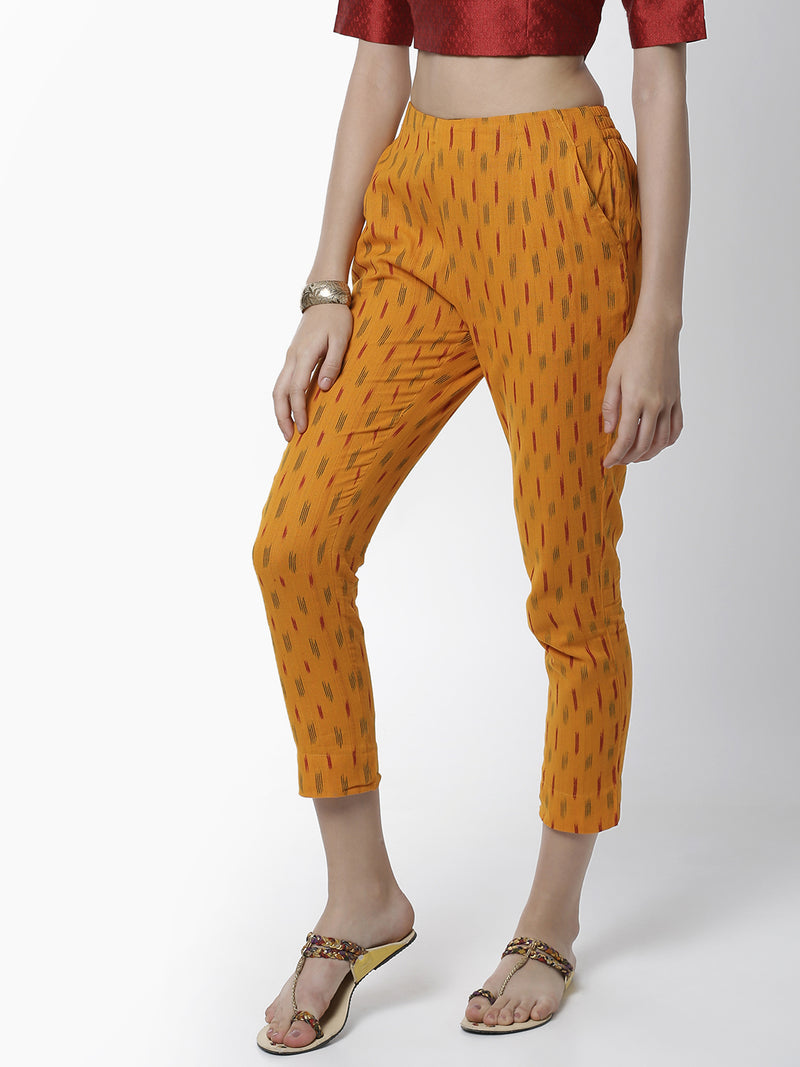 De Moza Women's Cigarette Pant Woven Bottom Jaquard Cotton Mustard - De Moza (4461737541695)