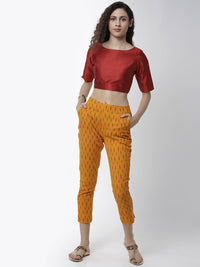 De Moza Women's Cigarette Pant Woven Bottom Jaquard Cotton Mustard - De Moza (4461737541695)