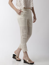 De Moza Women's Cigarette Pant Woven Bottom Jaquard Cotton Offwhite - De Moza (4499733217343)