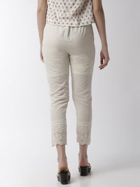 De Moza Women's Cigarette Pant Woven Bottom Jaquard Cotton Offwhite - De Moza (4499733217343)