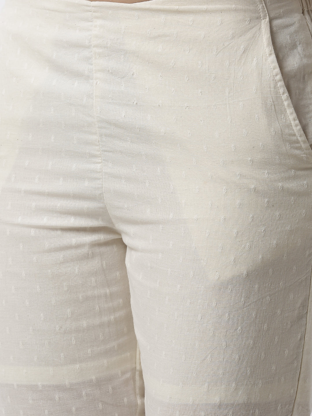 De Moza Women's Cigarette Pant Woven Bottom Jaquard Cotton Offwhite - De Moza (4499733217343)