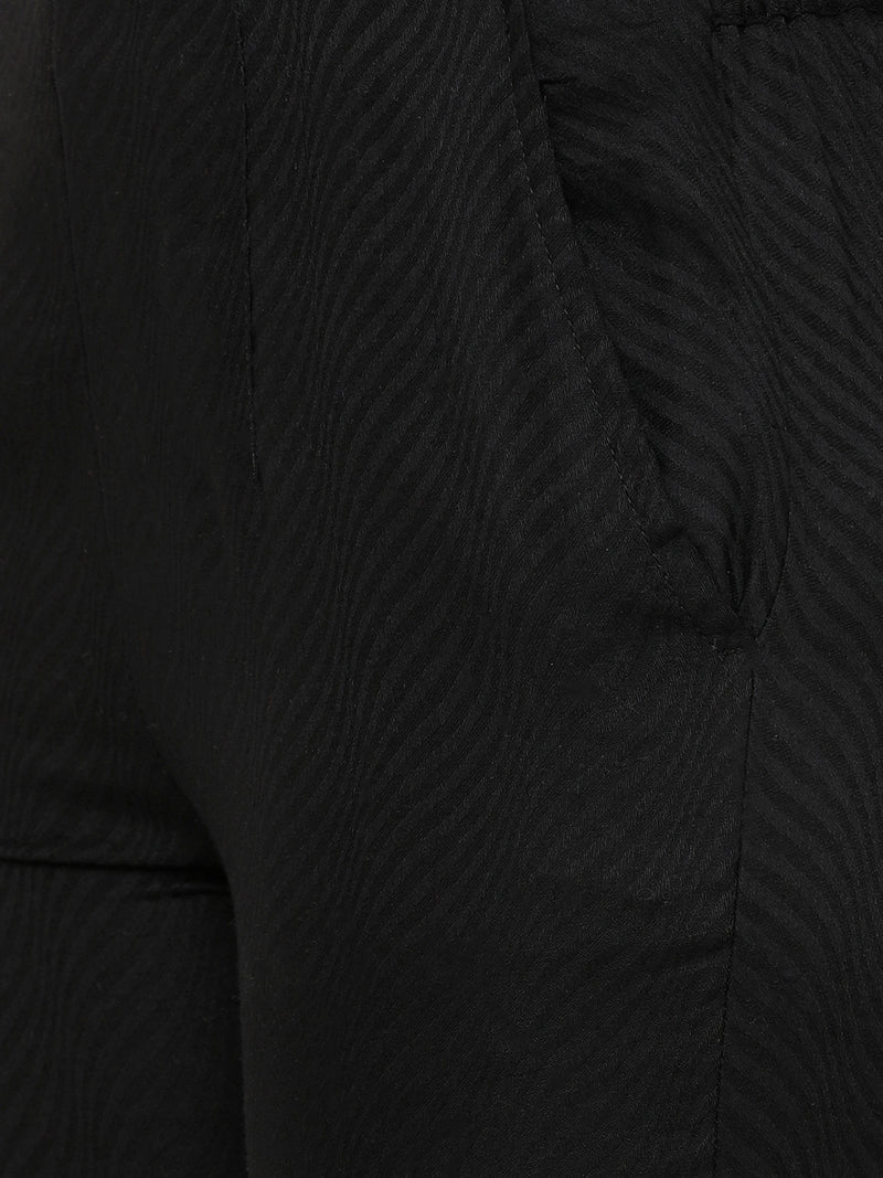 De Moza women's Cigarette Pant Woven Bottom Jaquard Cotton Black - De Moza (4704708231231)