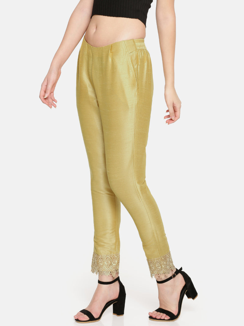 De Moza Women's Cigarette Pant Lace Polyester Gold - De Moza (4465229496383)