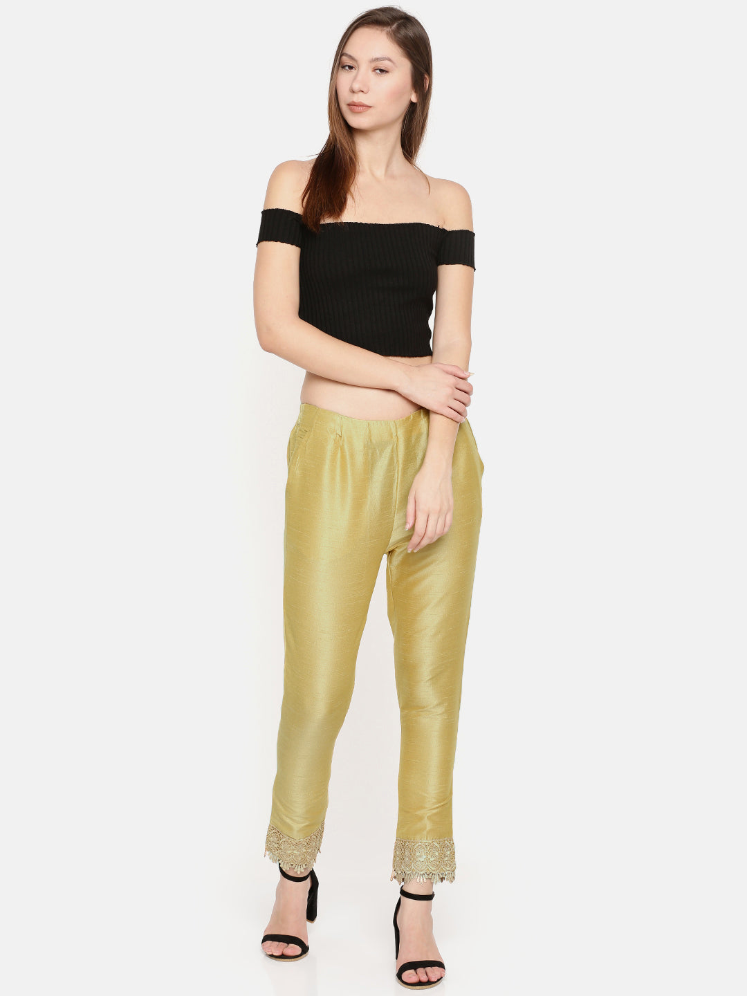 De Moza Women's Cigarette Pant Lace Polyester Gold - De Moza (4465229496383)