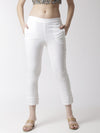De Moza Women's Cigarette Pant Woven Bottom Lace Cotton White - De Moza (4470437085247)