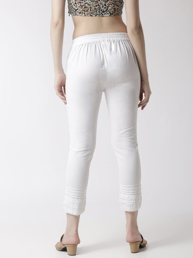 De Moza Women's Cigarette Pant Woven Bottom Lace Cotton White - De Moza (4470437085247)
