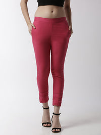 De Moza Women's Cigarette Pant Woven Bottom Lace Cotton Fuchsia - De Moza (4499733512255)