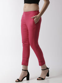 De Moza Women's Cigarette Pant Woven Bottom Lace Cotton Fuchsia - De Moza (4499733512255)