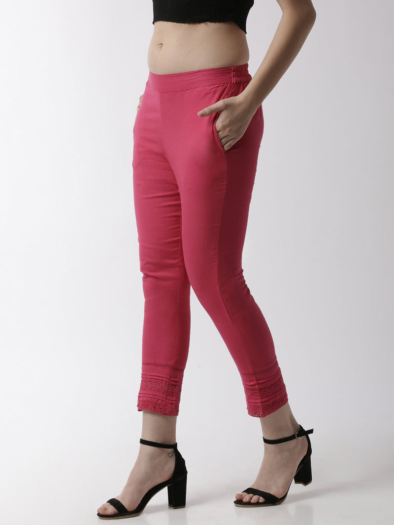 De Moza Women's Cigarette Pant Woven Bottom Lace Cotton Fuchsia - De Moza (4499733512255)