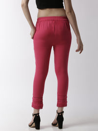 De Moza Women's Cigarette Pant Woven Bottom Lace Cotton Fuchsia - De Moza (4499733512255)