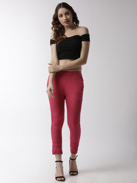De Moza Women's Cigarette Pant Woven Bottom Lace Cotton Fuchsia - De Moza (4499733512255)