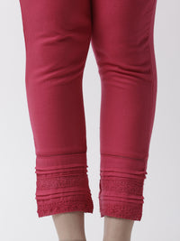 De Moza Women's Cigarette Pant Woven Bottom Lace Cotton Fuchsia - De Moza (4499733512255)