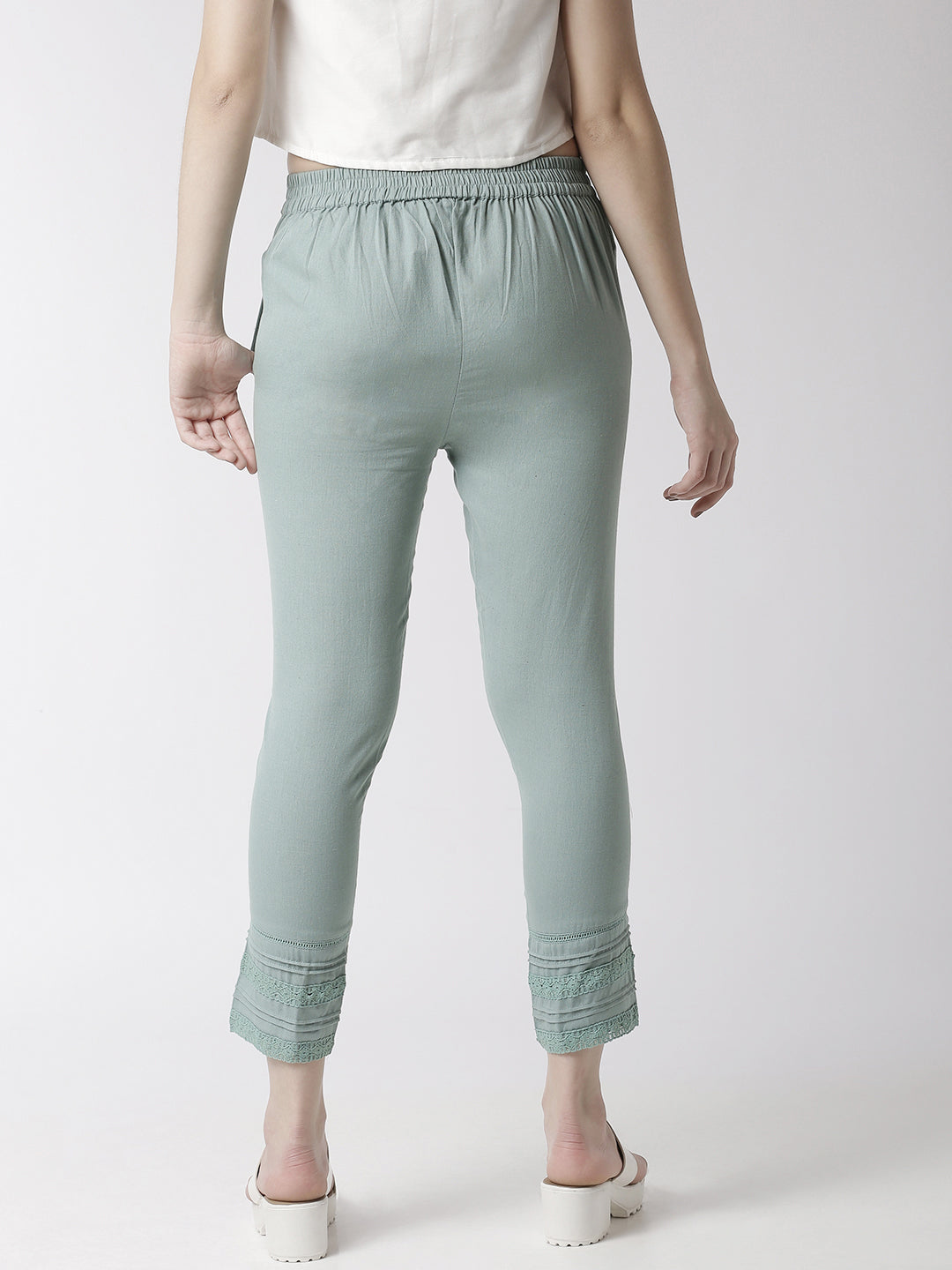De Moza Women's Cigarette Pant Woven Bottom Lace Cotton Mint - De Moza (4470437118015)