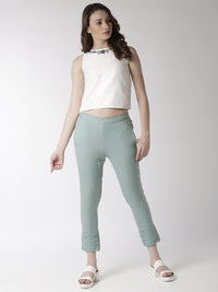 De Moza Women's Cigarette Pant Woven Bottom Lace Cotton Mint - De Moza (4470437118015)