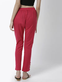 De Moza Women's Cigarette Pant Woven Bottom Placement Print Cotton Fuchsia - De Moza (4461737639999)