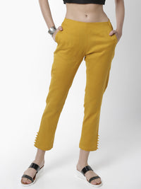 De Moza Women's Cigarette Pant Woven Bottom Placement Print Cotton Mustard - De Moza (4461737672767)